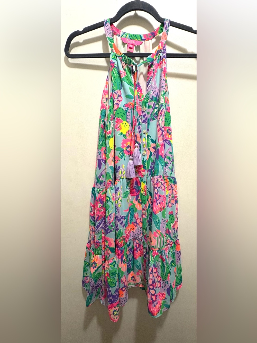 Lilly Pulitzer Whimsical Halter Swing Dress Tropical, Beach, Cruise Size XS